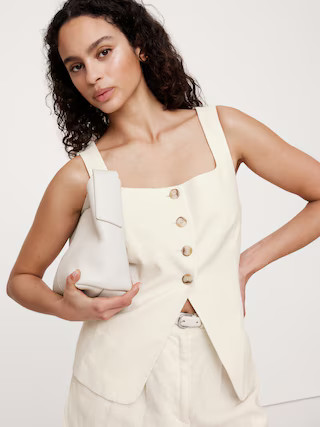 Linen Square-Neck Long Vest | Banana Republic (US)