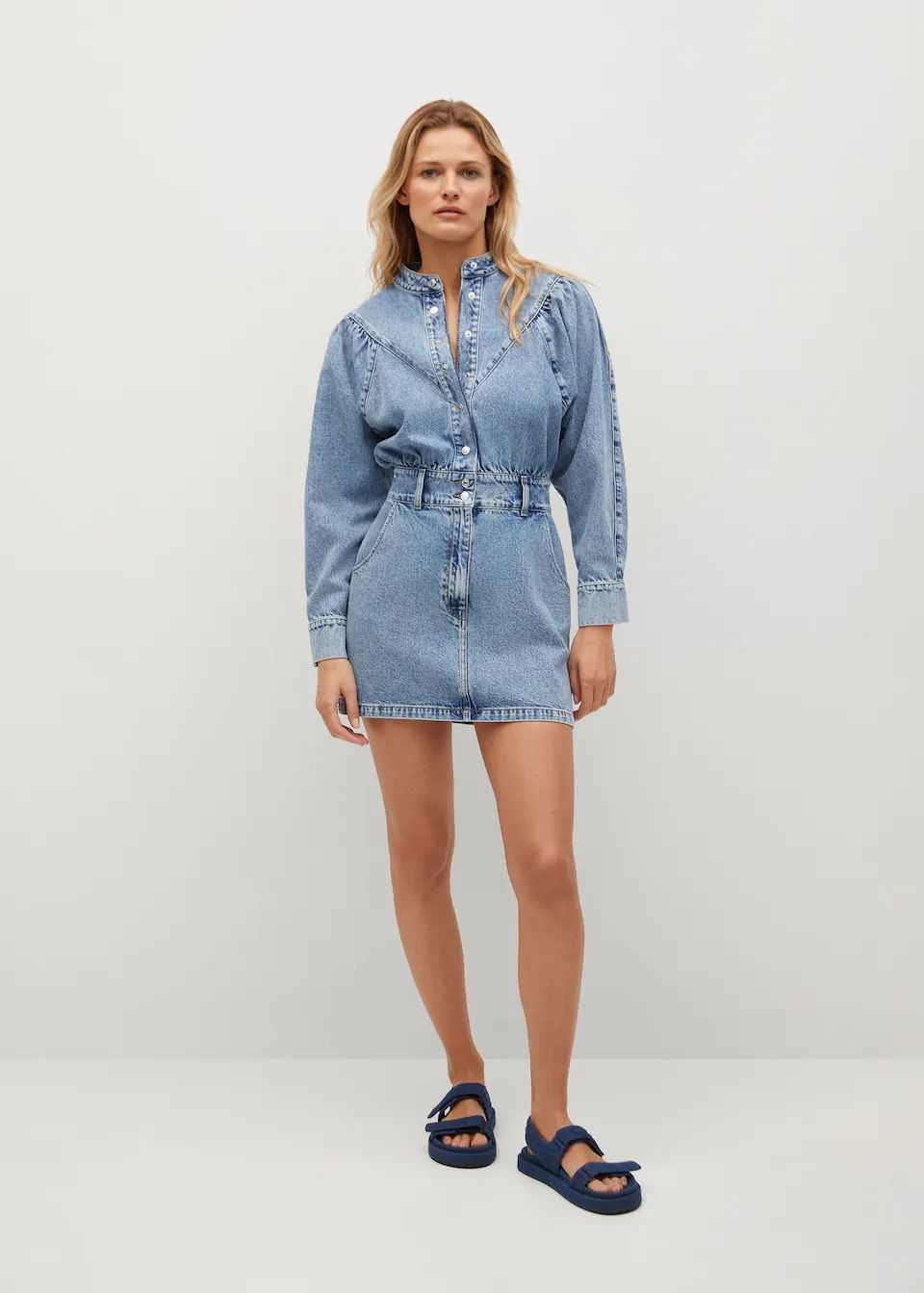 Denim dress with puffed sleeves | MANGO (US)