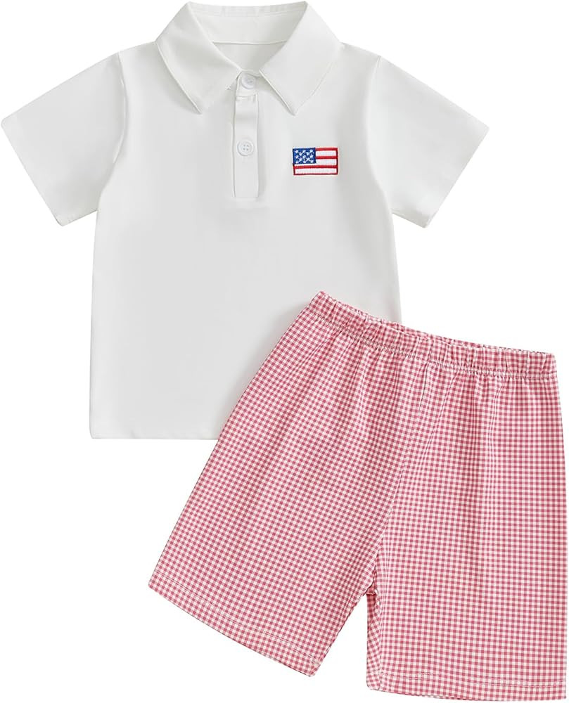 Toddler Boys Summer Outfit Truck Short Sleeve Button Down Polo Shirt Shorts Set Kids Boy Summer C... | Amazon (US)
