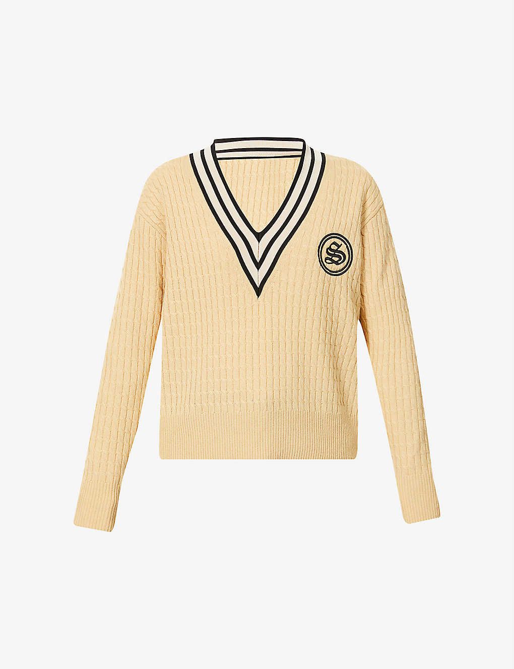Tony contrast-trim wool and cashmere-blend cable-knit jumper | Selfridges