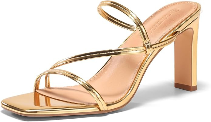 Coutgo Womens Strappy Chunky Heels Sandals Square Open Toe Slide Sandals Slip On Summer Dress Sho... | Amazon (US)