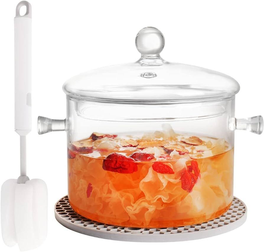 Clear Glass Pot Set for Cooking On Stove - 1.3l/45 Fl Oz Glass Cookware Simmer Pot for Safe for P... | Amazon (US)