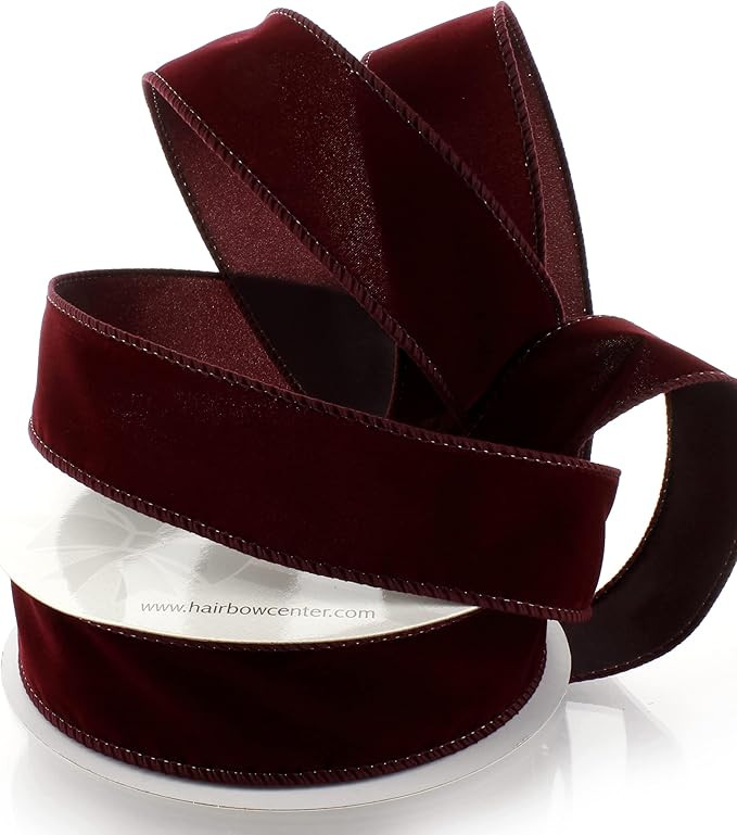 1.5" Wired Suede Velvet Ribbon Burgundy - 25 Yards | Amazon (US)