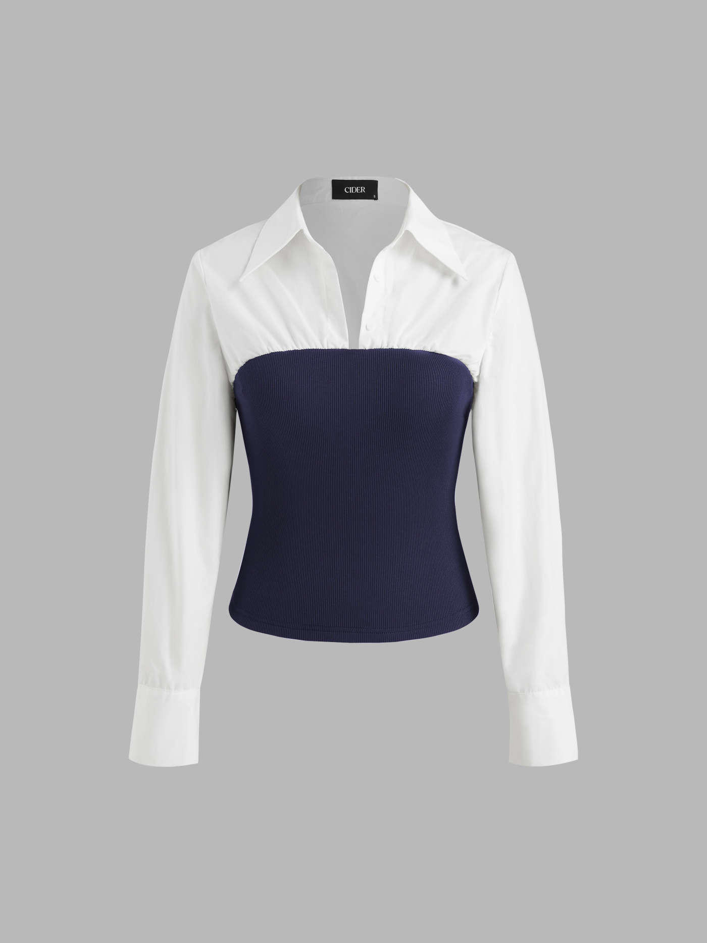 Collar Patchwork Button Long Sleeve Blouse | Cider