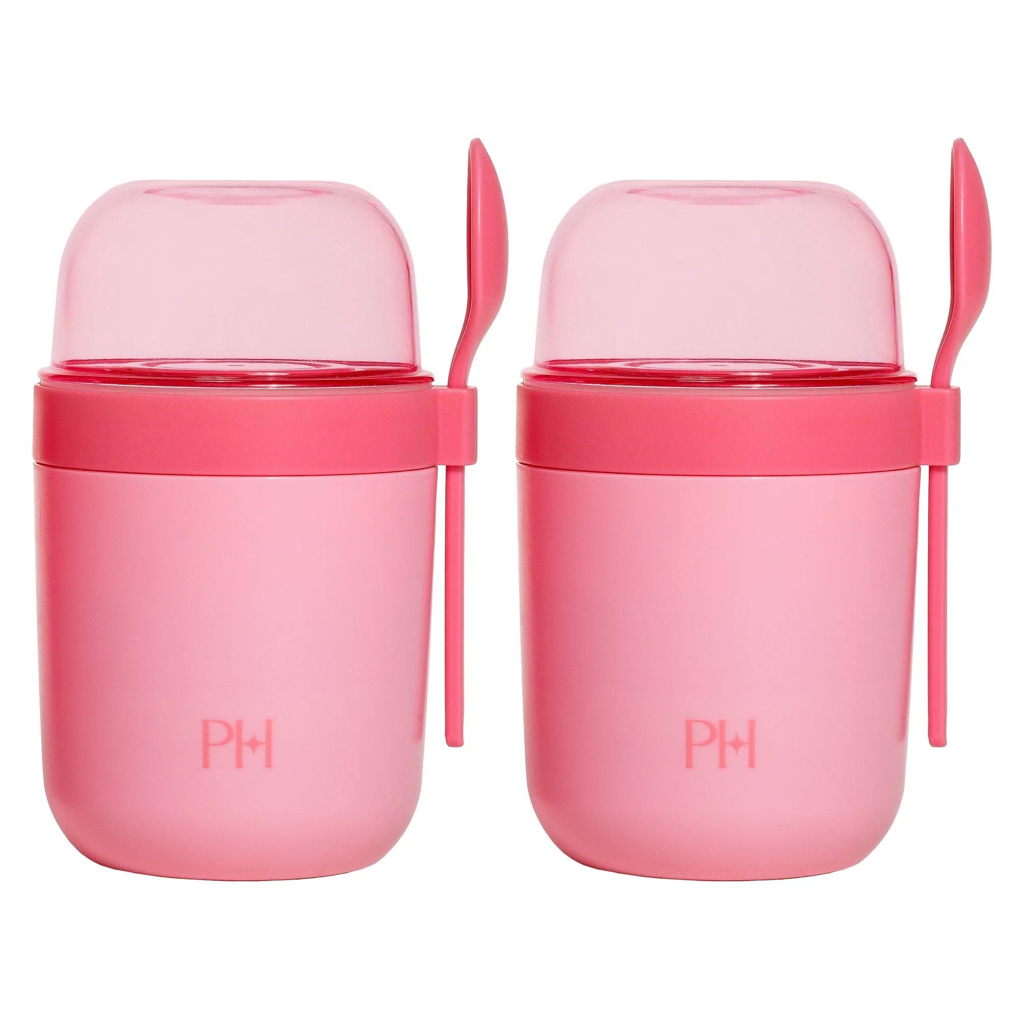 Paris Hilton Snack Cup Set, 2-Pack, 3 Compartments, Leak-Proof Base, Includes Spoon, Pink | Walmart (US)