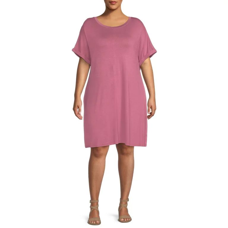 Terra & Sky Women's Plus Size Roll Cuff T-Shirt Dress - Walmart.com | Walmart (US)