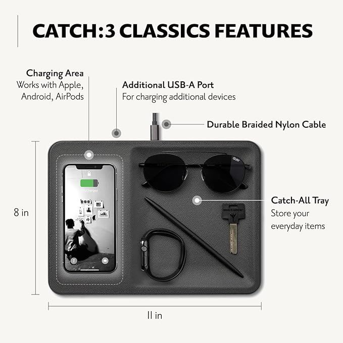 Courant Catch:3 Classics - Italian Leather Wireless Charging Station and Valet Tray (Ash) - Qi Ce... | Amazon (US)