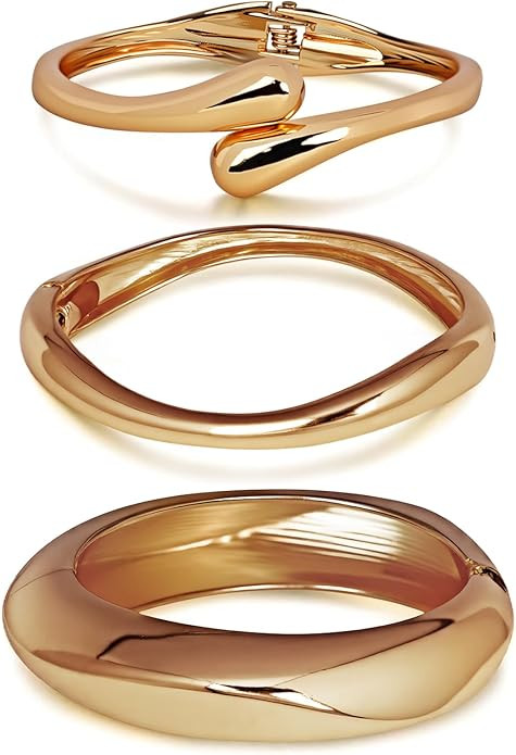 Chunky Gold Bangle Bracelets for Women Trendy 14K Gold Plated Cuff Bracelets Stack, Dainty Bracel... | Amazon (US)