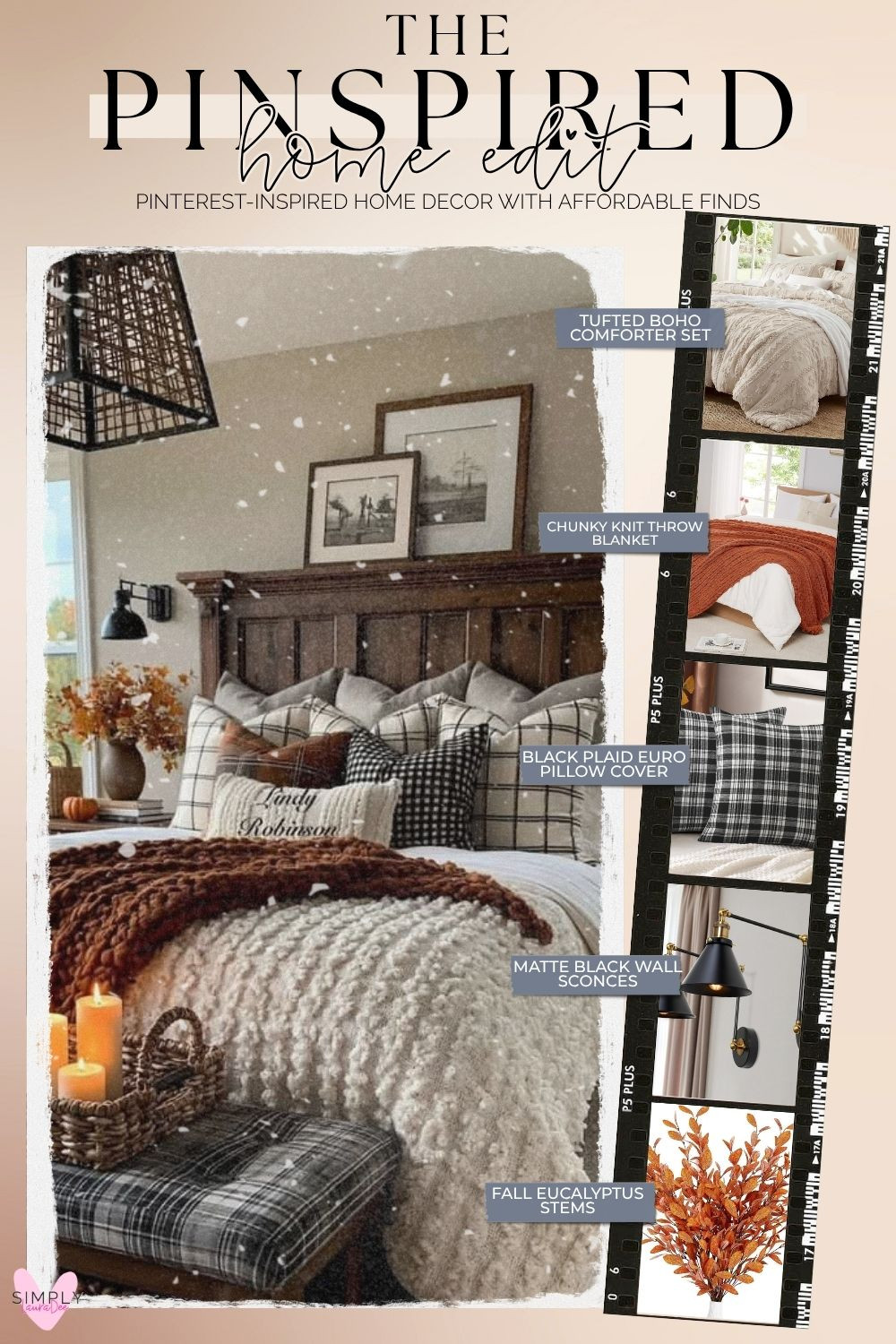 Cozy fall bedroom decor with warm rust tones, layered textures and classic farmhouse details 🍂 Recreate this Pinterest-inspired autumn bedroom with a tufted boho comforter, chunky knit throw blanket, black plaid Euro pillow covers, matte black wall sconces and fall eucalyptus stems. I love how the mix of creamy bedding, plaid accents, warm wood and burnt orange makes the room feel seasonal without going overboard on pumpkins. Perfect for a cozy primary bedroom or fall guest room refresh.

#FallBedroomDecor #FallHomeDecor #CozyBedroom #FarmhouseBedroom #AutumnDecor #BedroomDecor #AmazonHome #AmazonFinds #FallBedding #PlaidDecor #ChunkyKnitBlanket #CozyHome #NeutralFallDecor #RusticBedroom #PinterestInspired 

 #LTKSeasonal #LTKOver40 #LTKHome