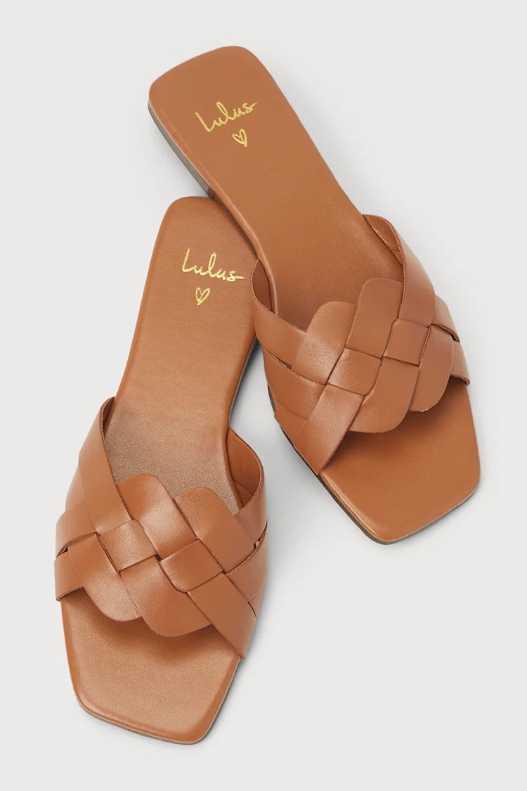 Nuneh Tan Leather Woven Slide Sandals | Lulus