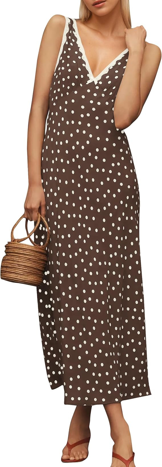 Summer Sleeveless Polka Dot Maxi Dresses for Women 2025 Trendy Vacation Casual V Neck Boho Sundre... | Amazon (US)