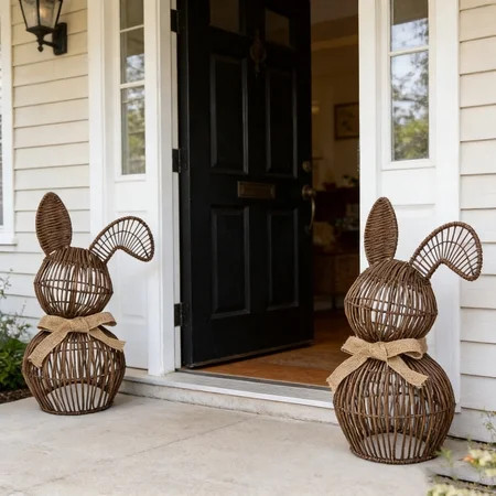 2026 Rattan Woven Easter Bunny Decor Outdoor, Bunny Topiary Statue Farmhouse Rabbit Easter Decorations for Home Porch Garden Spring Decor | Walmart (US)