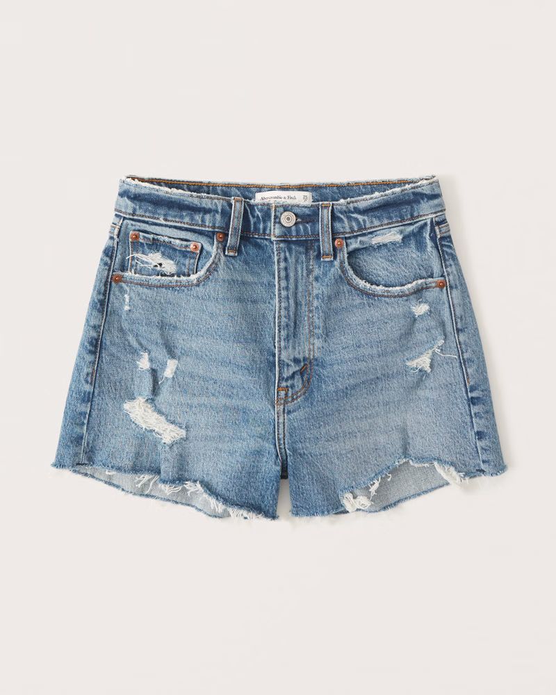 Abercrombie & Fitch Women's High Rise Mom Shorts in Medium Ripped Wash - Size 31 | Abercrombie & Fitch (US)