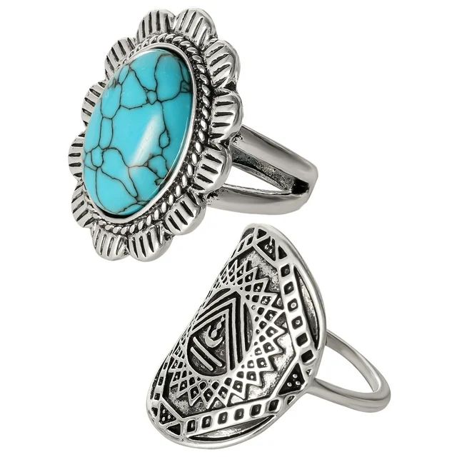 Jessica Simpson Faux Turquoise Stone Ring Set, Set of 2 | Walmart (US)