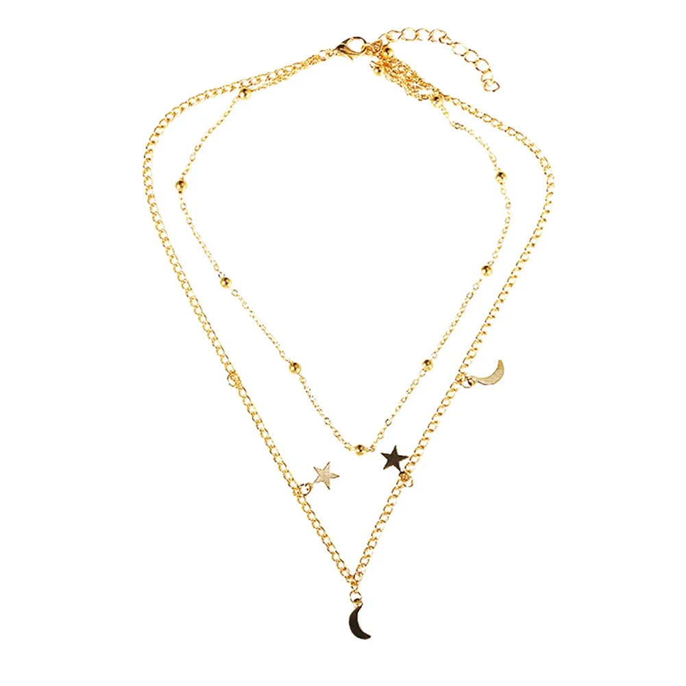 Fashion Women Double Layer Alloy Star Moon Pendant Necklace Chain Jewelry (Gold) - Walmart.com | Walmart (US)