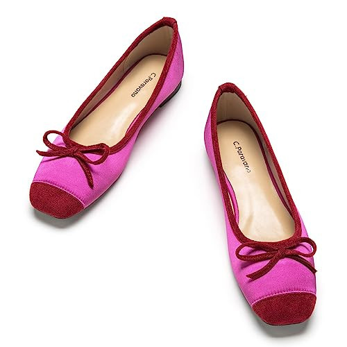 C.Paravano Ballet Flats | Square Toe Shoes | Bow Slip Ons | Ballet Shoes for Women | Dressy Flats for Women (Size 11.5,Hot Pink) | Amazon (US)