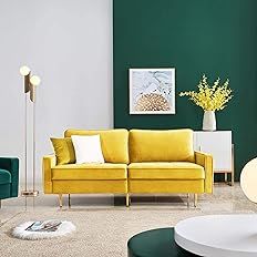 Yellow Velvet Fabric Sofa Couch,JULYFOX 71 inch Wide Mid Century Modern Living Room Couch 700lb H... | Amazon (US)