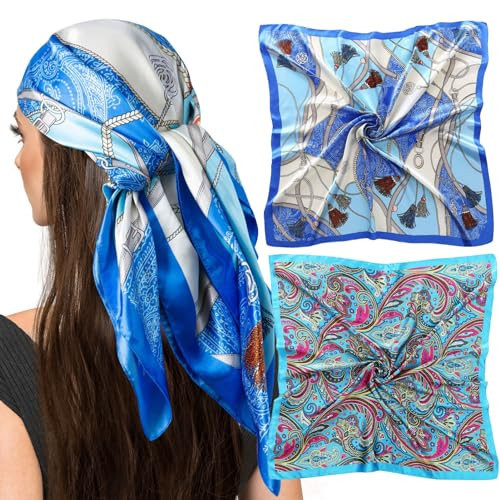 vimate Head Scarf for Women Silk, 35 Square Fashion Silk Feeling Hair Scarf for Sleeping at Night (2 Pack-E) | Amazon (US)