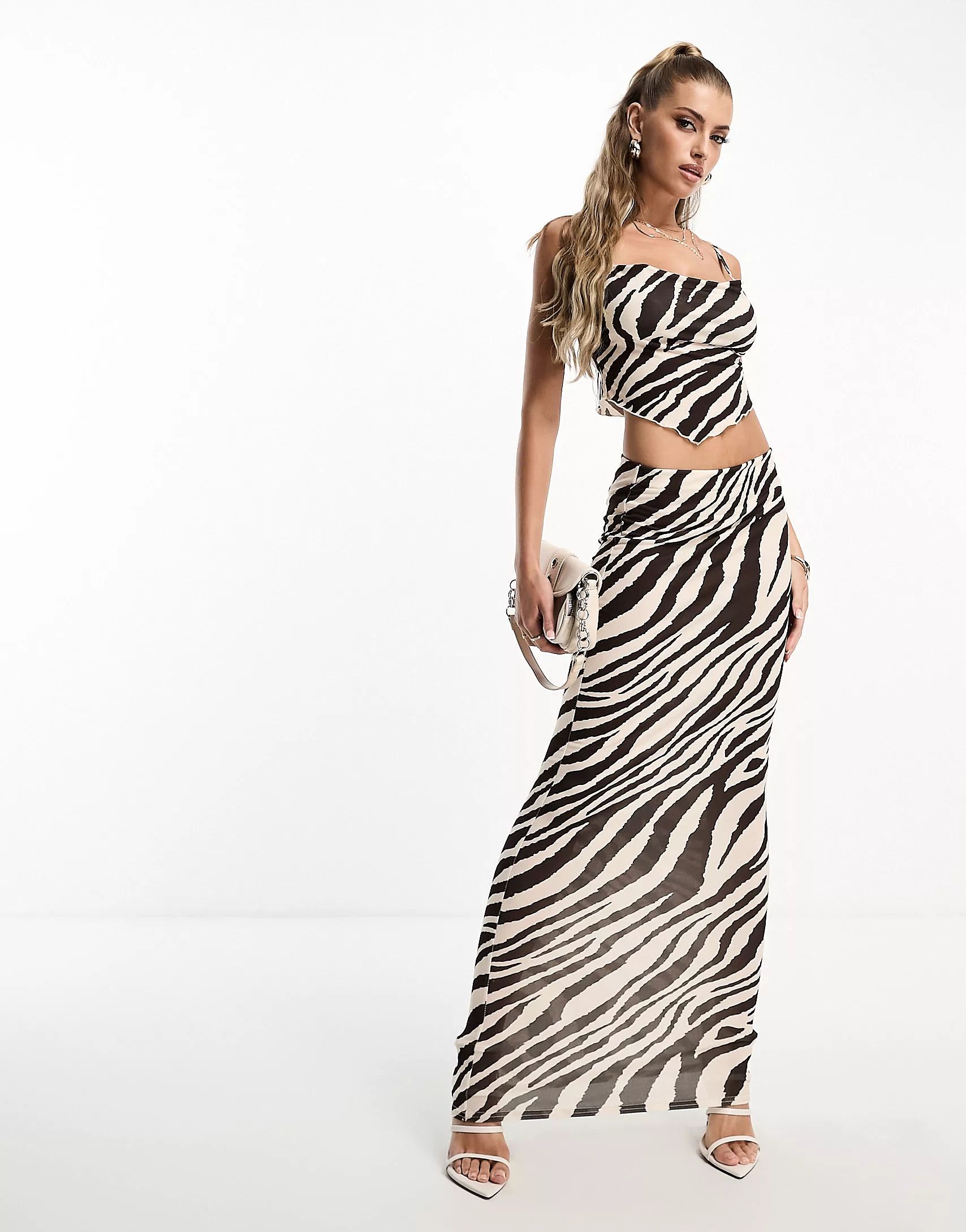 I Saw It First slinky column maxi skirt co-ord in brown zebra | ASOS | ASOS (Global)