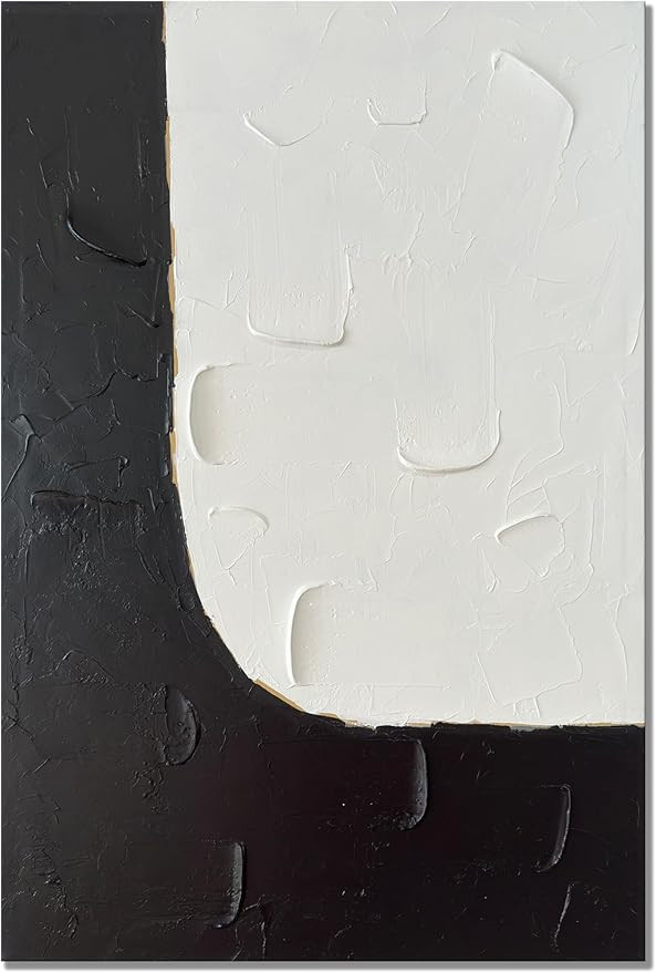 zoinart Large Black and White Canvas Wall Art 30x45 Inches Handmade Minimalism Abstract Wall Pain... | Amazon (US)