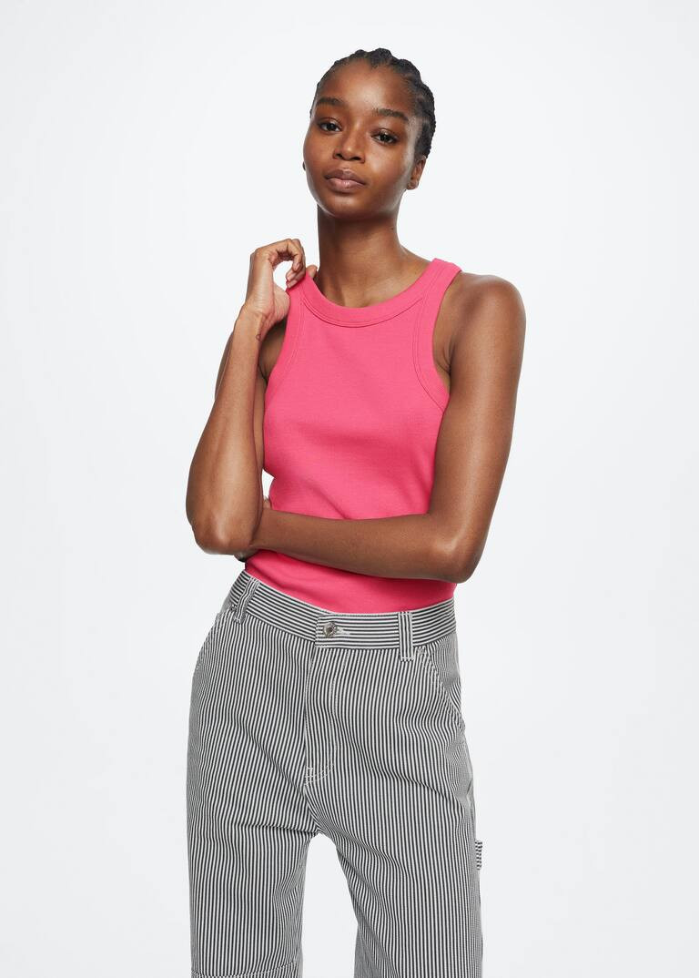 Ribbed cotton-blend top | MANGO (UK)