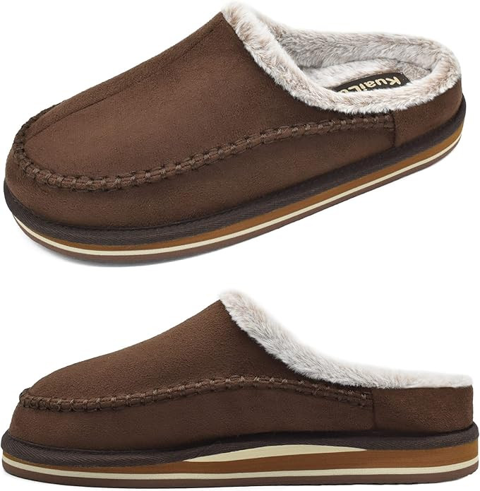 KuaiLu Mens Memory Foam Clog Slippers Comfy Handmade Stitch Microsuede Slip-on House Shoes With A... | Amazon (US)