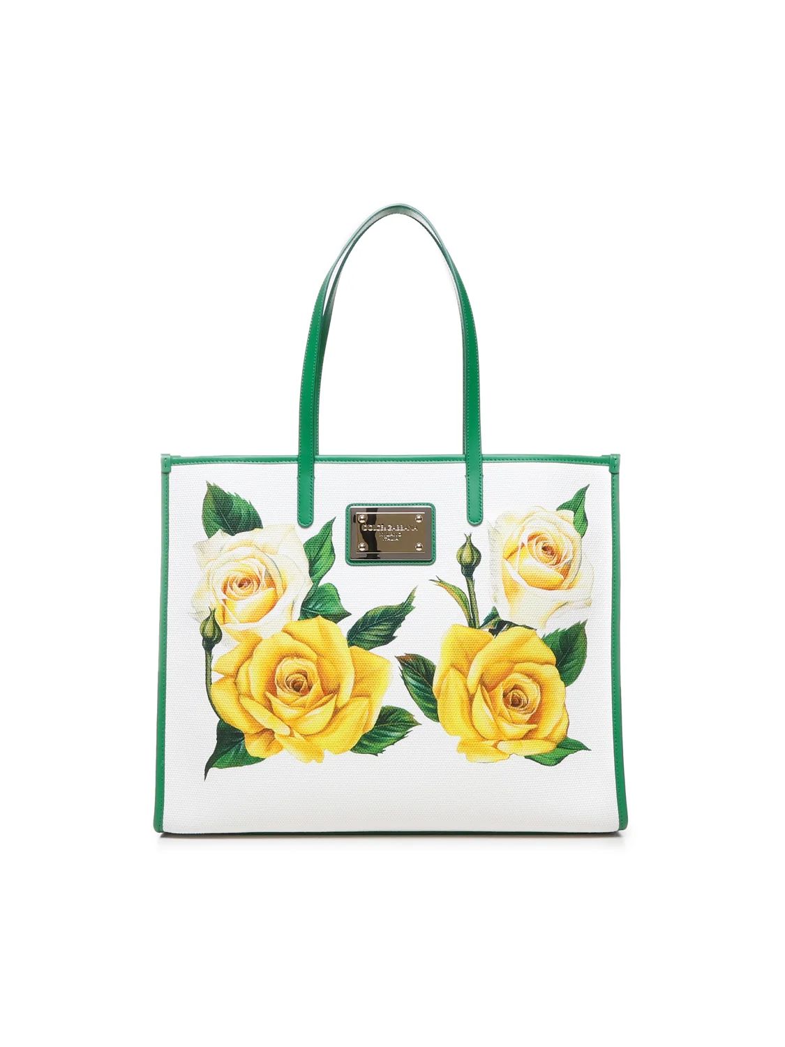 Dolce & Gabbana Logo Plaque Rose Printed Tote Bag | Cettire Global