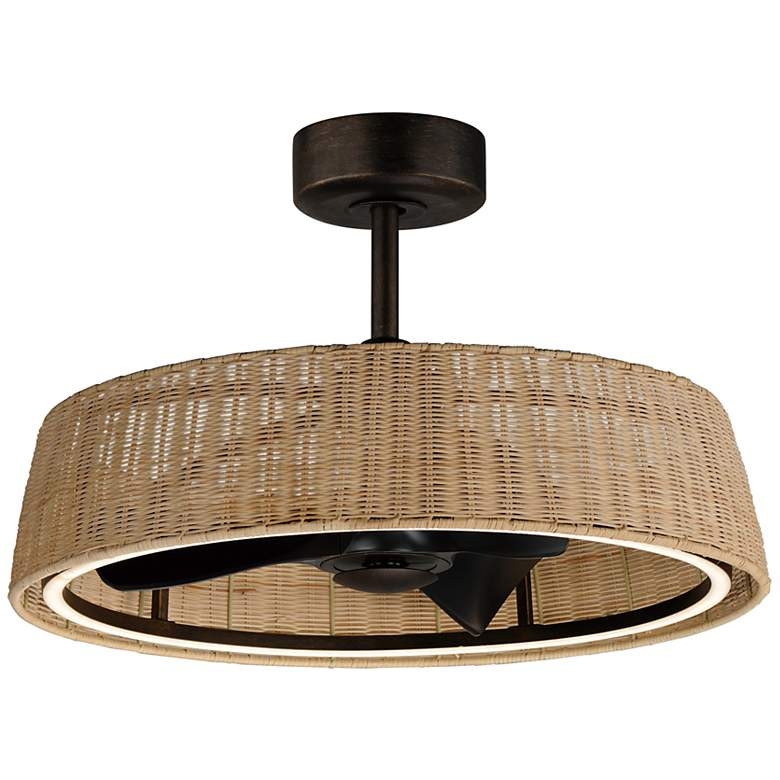 22" Maxim Tulum Natural Wicker Rattan LED Smart Fandelier | Lamps Plus