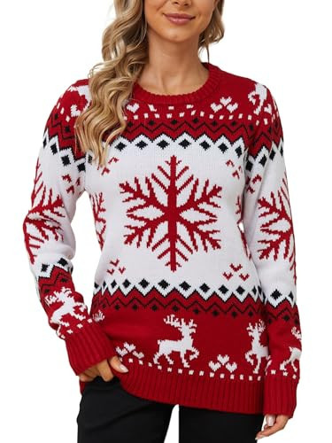 YIJIU Women's Winter Christmas Sweater Novelty Snowflake Reindeer Knitted Sweaters Ugly Pullover Knitwear Sweater Shirt,Snowflakes,S | Amazon (US)