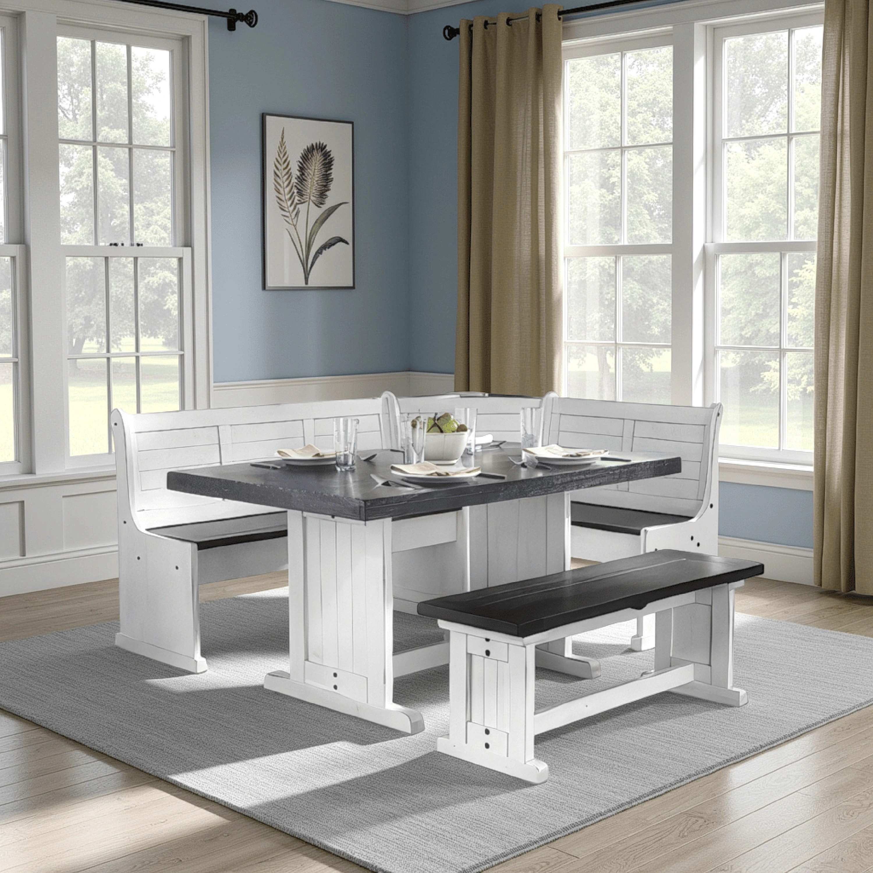 Benzara Orso 4-Piece Rectangle White and Brown Wood Top Trestle Dining Table Set Seats 4 one_size | BM325193 | Lowe's