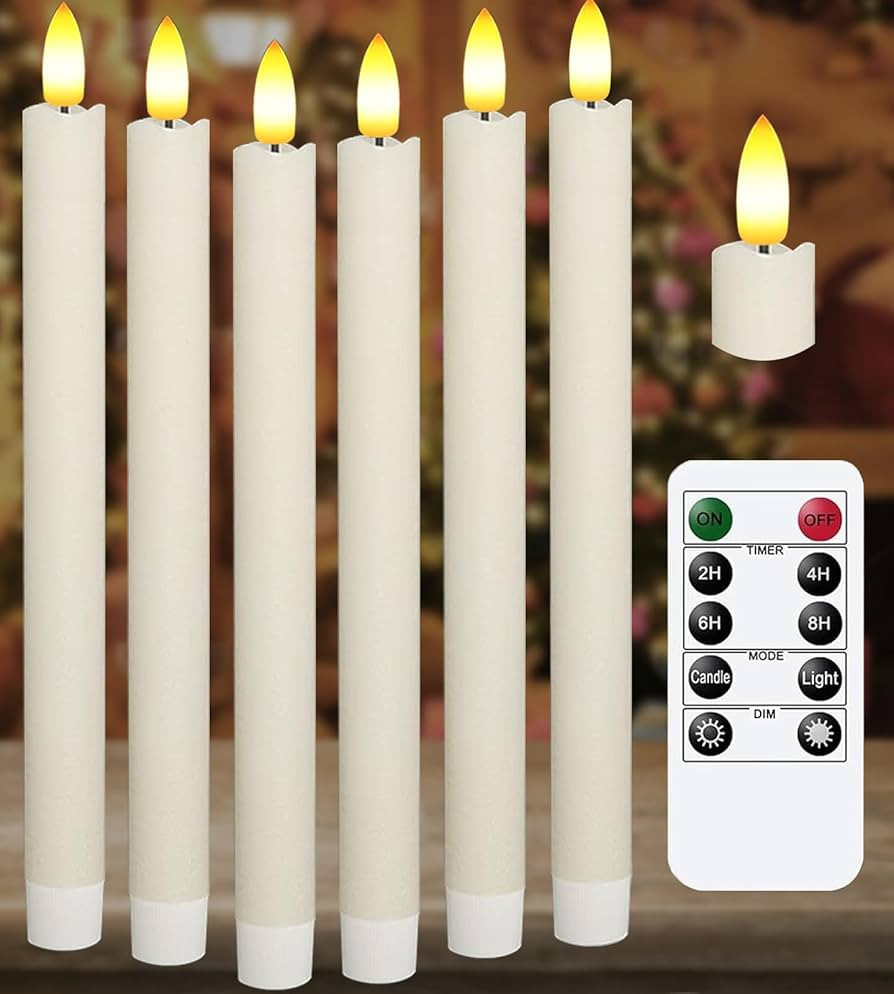 Upgraded Real Wax LED Flameless Taper Candles with Remote, KSWING 6 PCS White Candlesticks Batter... | Amazon (US)