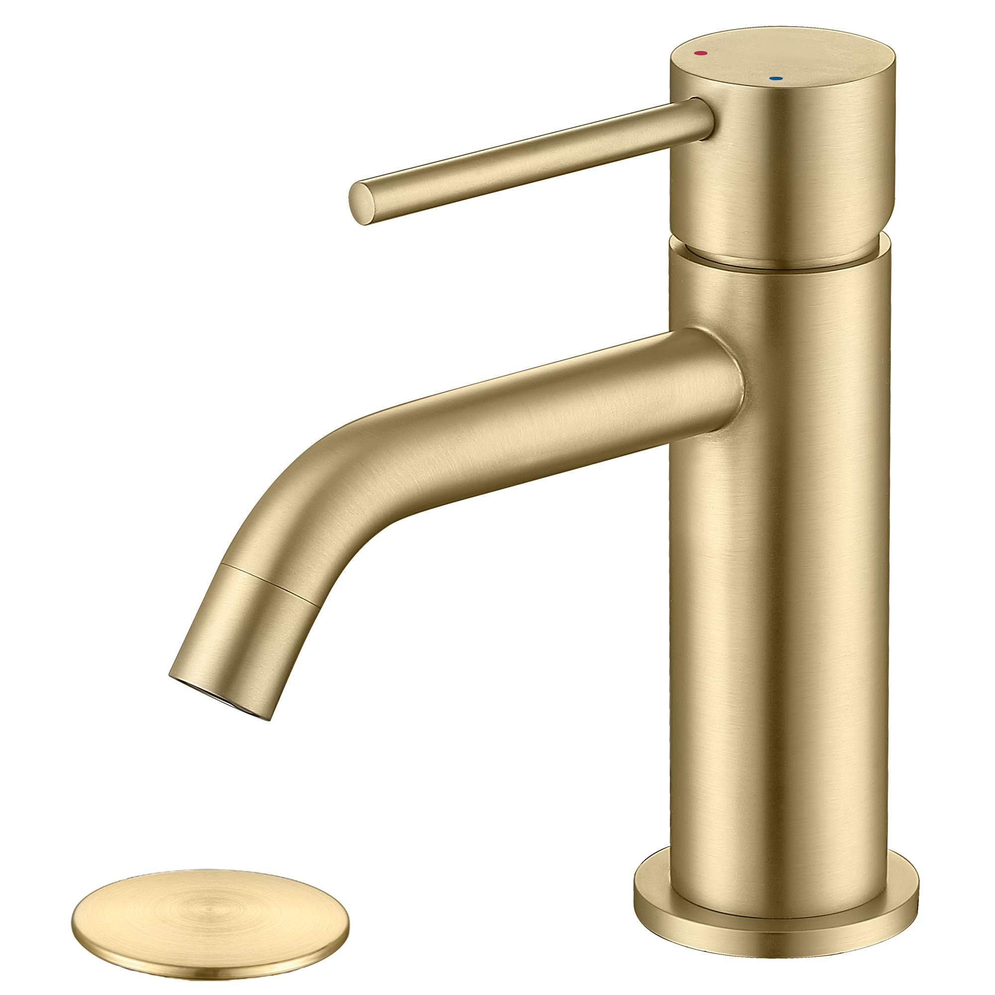 Brushed Gold Bathroom Faucet, Single Handle Brass Sink Faucet Bathroom Single Hole with Pop Up Si... | Amazon (US)