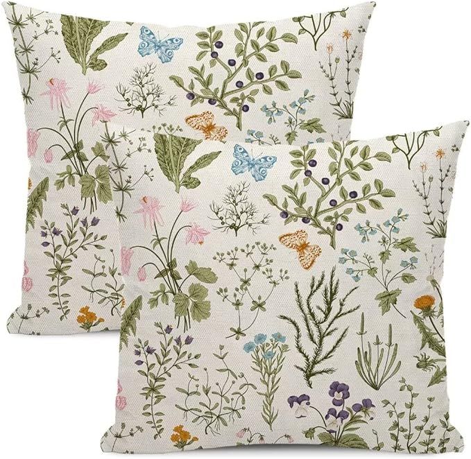 BETGINY Spring Pillow Covers 20x20 Set of 2, Wild Flower Linen Decorative Throw Pillow Covers for... | Amazon (US)