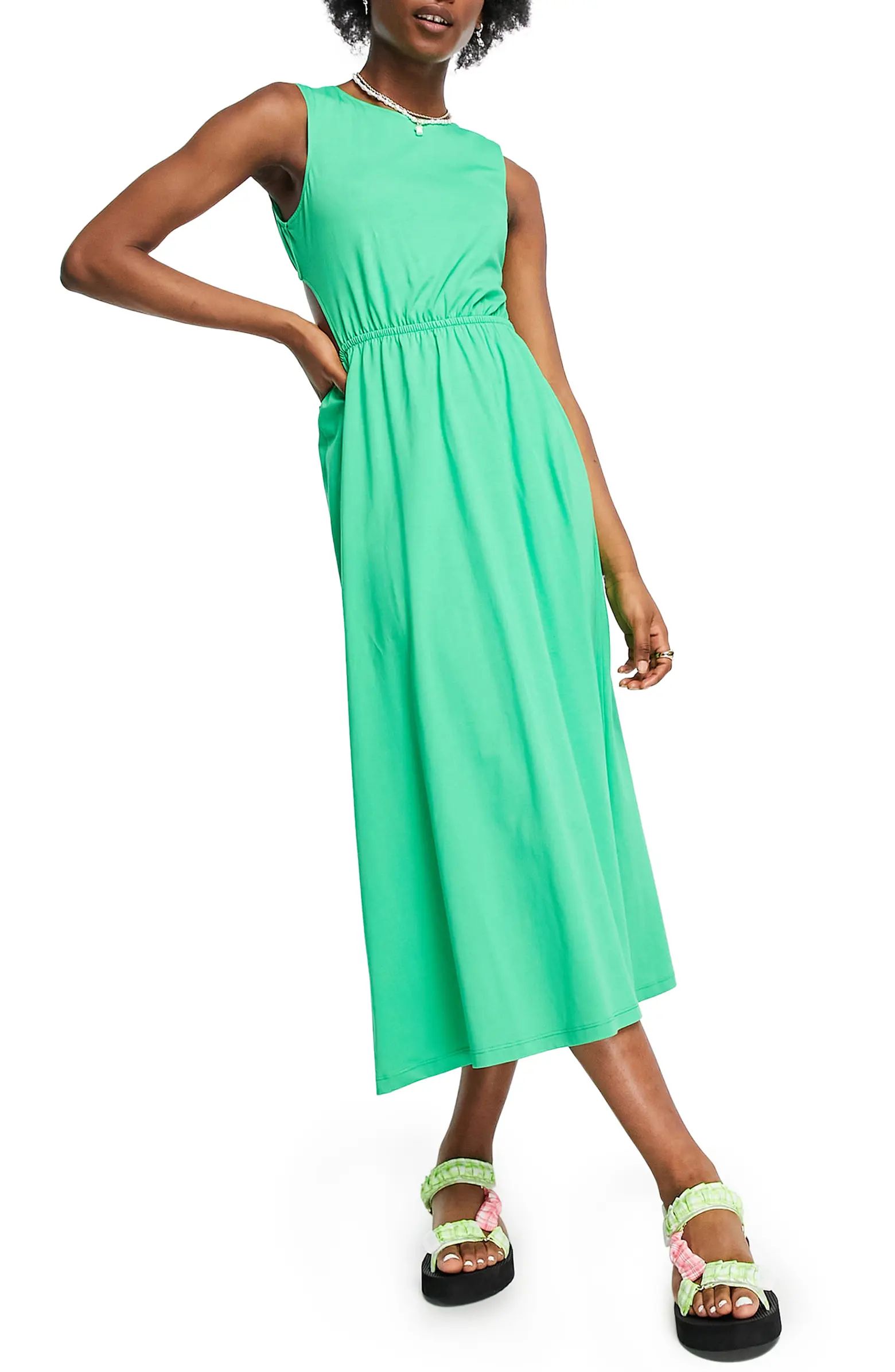 ASOS DESIGN Back Cutout Cotton Midi Dress | Nordstrom | Nordstrom