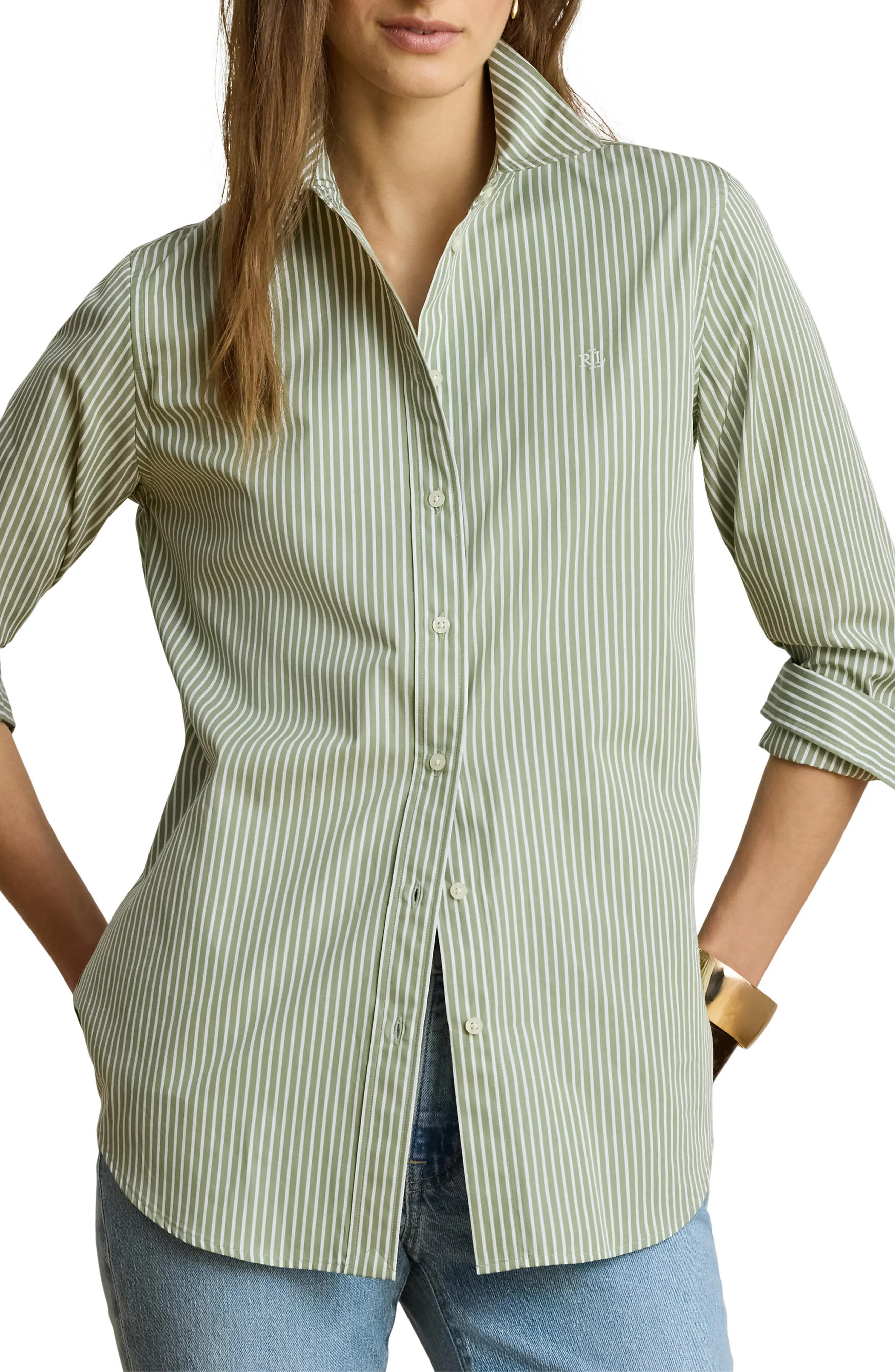 Classic Fit Stripe Cotton Broadcloth Button-Up Shirt (Women) | Nordstrom | Nordstrom
