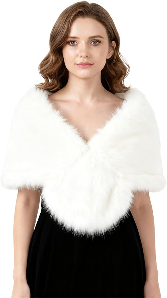 Barelove Long Women's Faux Fur Collar Scarf Wrap, Cold Winter Warm Stole Scarf Shawl Shrug Neck W... | Amazon (US)