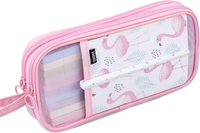 EOOUT Grid Mesh Pencil Case with Zipper, Transparent Thin Pencil Pouch Big Capacity Clear Makeup ... | Amazon (US)