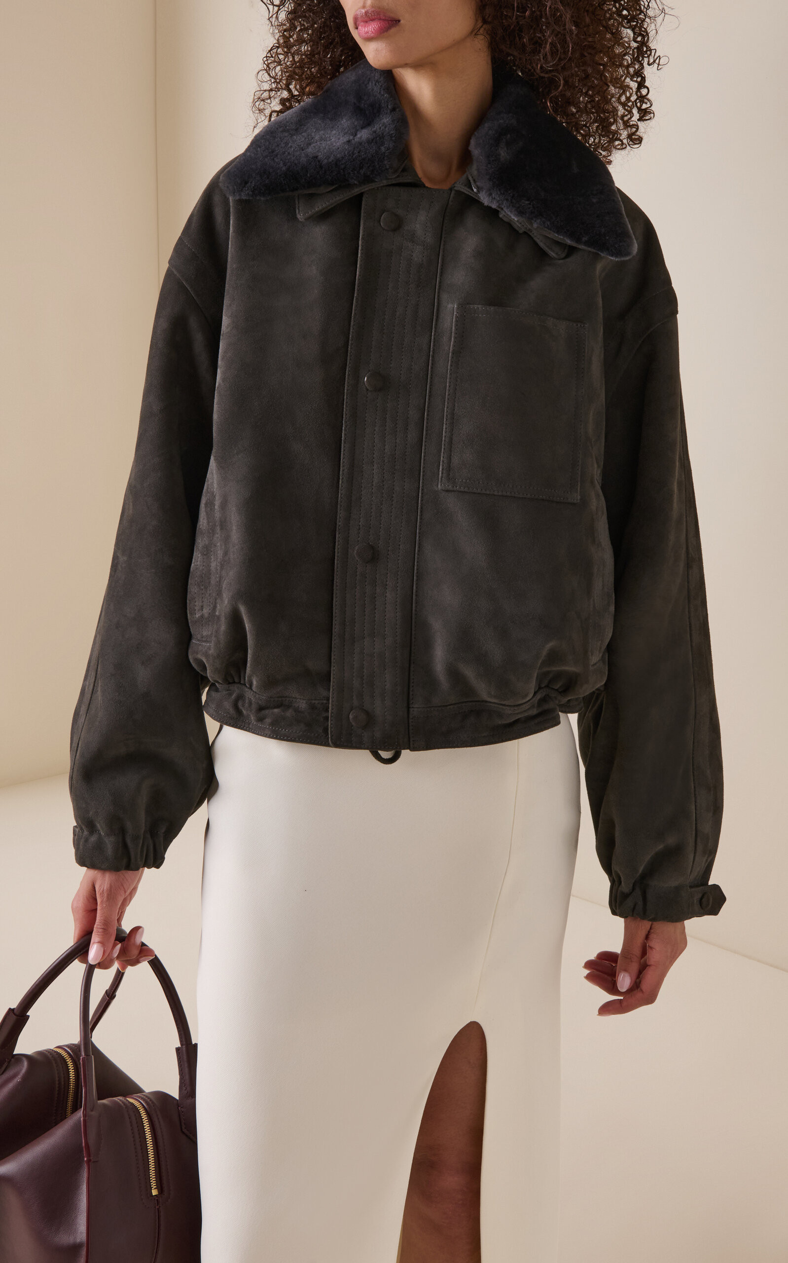 Shearling-Trimmed Leather Bomber Jacket | Moda Operandi (Global)