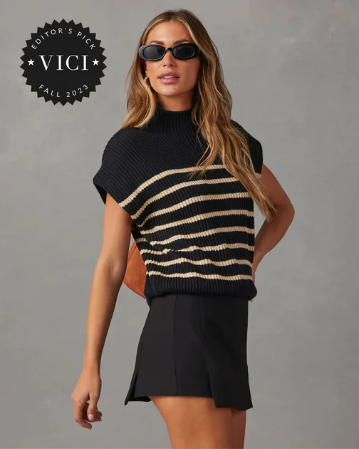 Kleid Striped Mock Neck Sweater - Black | VICI