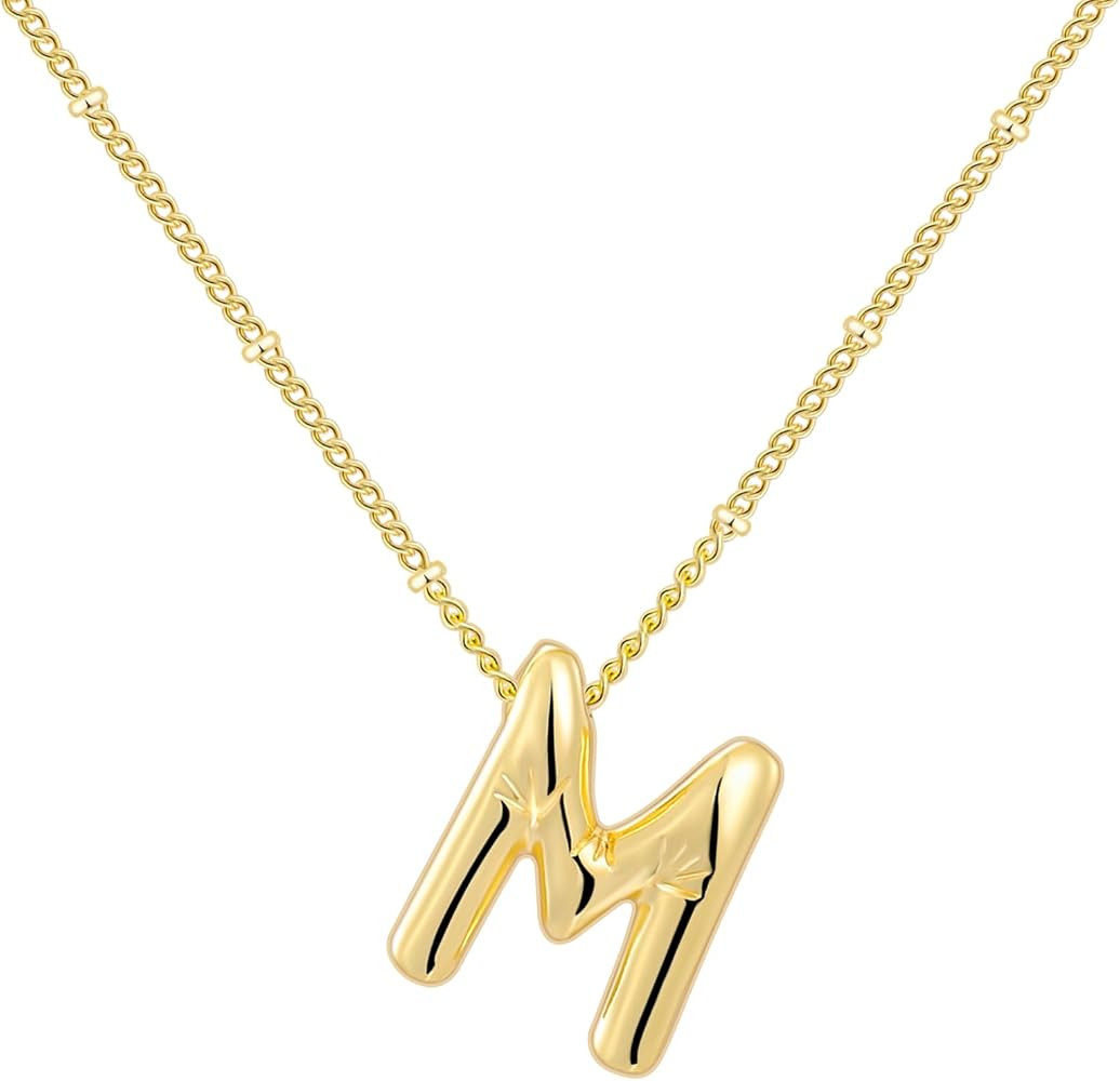 14K Gold Plated Balloon Initial Necklaces for Women - Bubble Letter Necklace Dainty Gold Initial ... | Amazon (US)