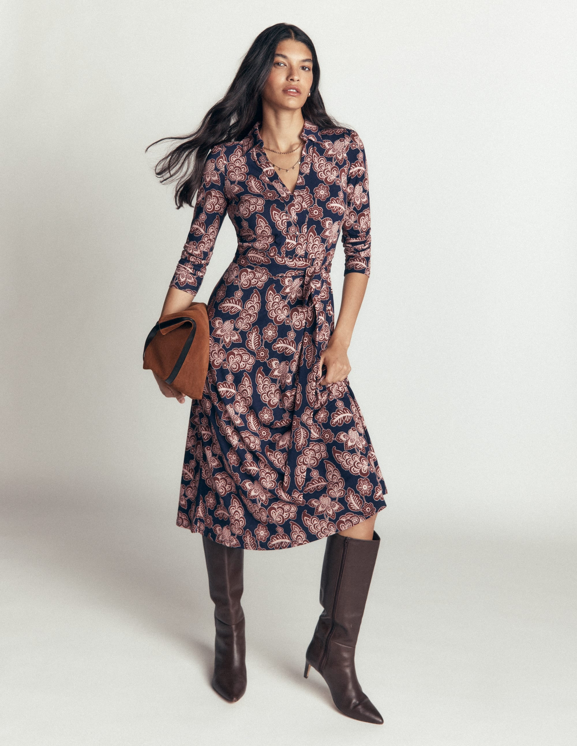 Imogen Collared Jersey Dress-Navy, Tickled Meadows | Boden (US)