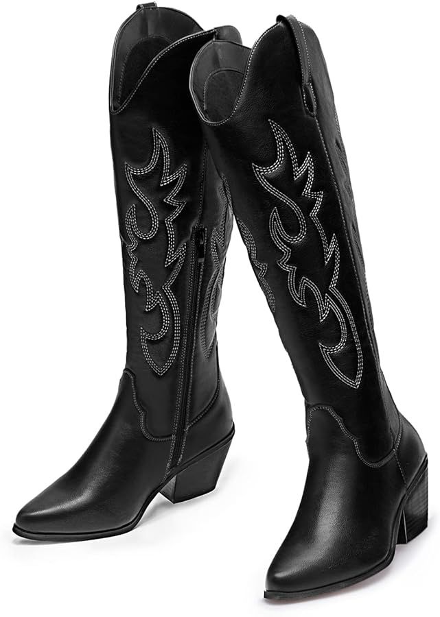TINSTREE Women's Embroidered Cowboy Boots Western Cowgirl Booties Ladies Point Toe Knee High Boot... | Amazon (US)