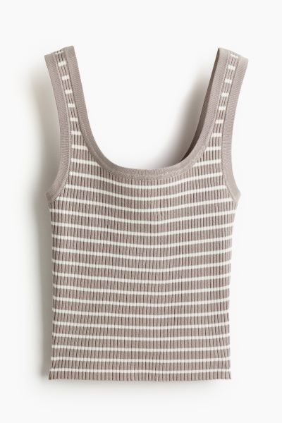 Rib-knit vest top - Light greige/Striped - Ladies | H&M GB | H&M (UK, MY, IN, SG, PH, TW, HK)
