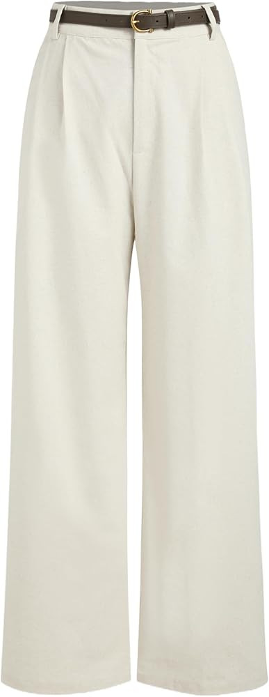 CIDER Solid Linen Blend Belted Wide Leg Pants | Amazon (US)