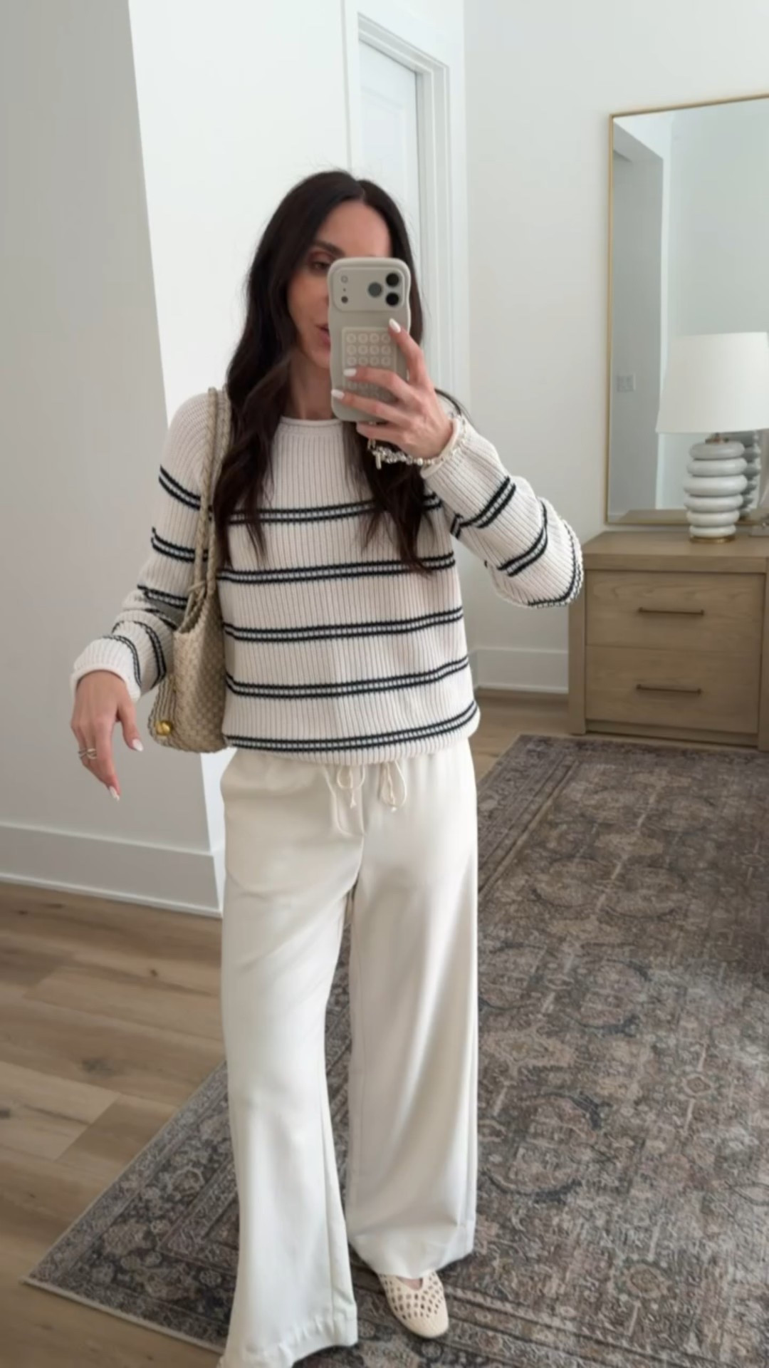 Look for less from Target, striped sweater, pull on pants, tlrelaxed pants, comfy chic style, woven bag, annabrstyle

#LTKOver40