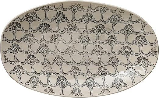 Creative Co-Op Hand-Stamped Stoneware Serving Bowl with Embossed Pattern, Black & Cream Color | Amazon (US)