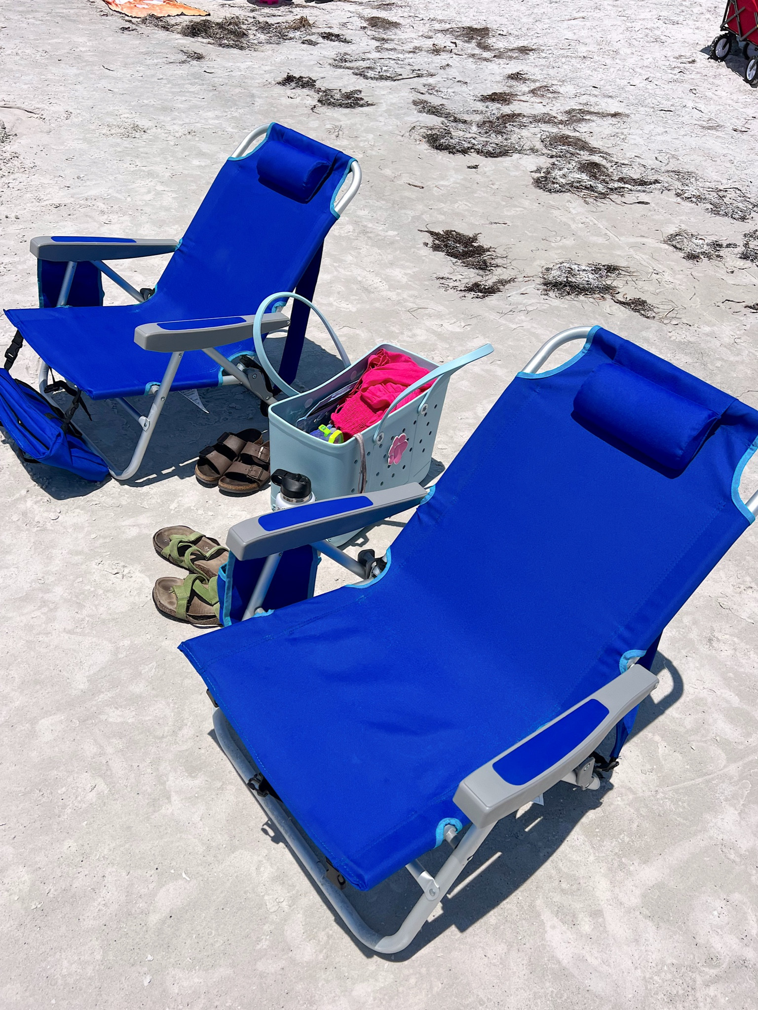 Blue collapsible, adjustable Walmart beach chairs with cup holder and cooler☀️ 

#LTKunder50 #LTKswim #LTKtravel
