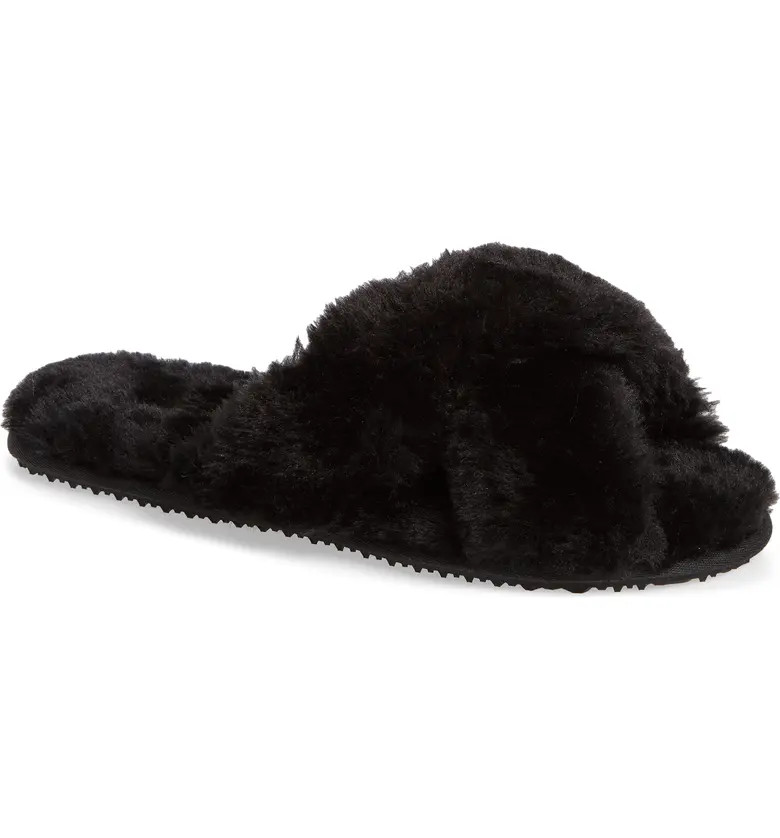 Emery Crisscross Faux Fur Slippers | Nordstrom