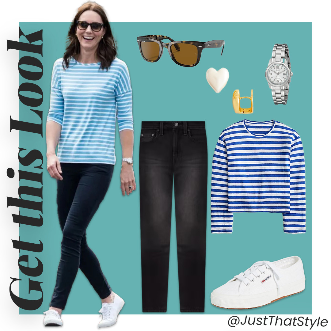 Breton stripes, dark denim, and crisp white sneakers—Princess Kate’s off-duty uniform made affordable. Tap to shop and sail through the weekend in royal ease.
#JustThatStyle #GetTheLook #KateInspired #LTKcasual 

 #LTKOver40 #LTKFindsUnder100 #LTKStyleTip