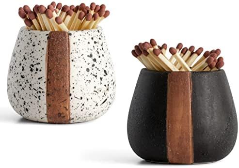 Ceramic Match Holder with Striker - Set of 2 - Matches in a Jar - Decorative Modern Home Decor Gi... | Amazon (US)